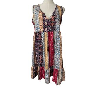 Cottagecore Prairie Indie Girl Sleeveless Festival Dress Sz M Bohemian Ruffle